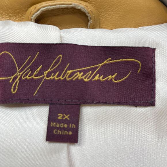 Hal Rubenstein Tan Leather Jacket Coat Lined Cream Ponte Stretch SZ 2X C101666 - Picture 5 of 7